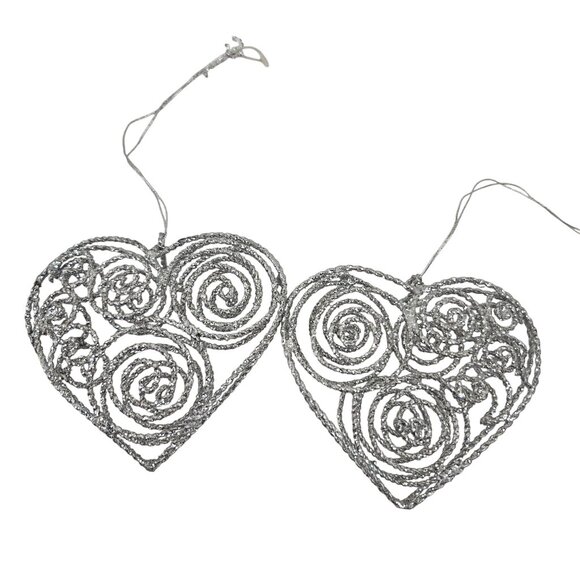 Vintage Filigree Christmas Tree Ornaments Set of 7 Tree Heart Star Glitter - Picture 4 of 10